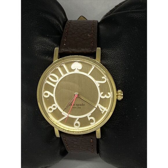 Kate Spade 0403 Women's Brown Leather Analog Gold Dial Quartz Wrist Watch XX600 - Picture 3 of 12
